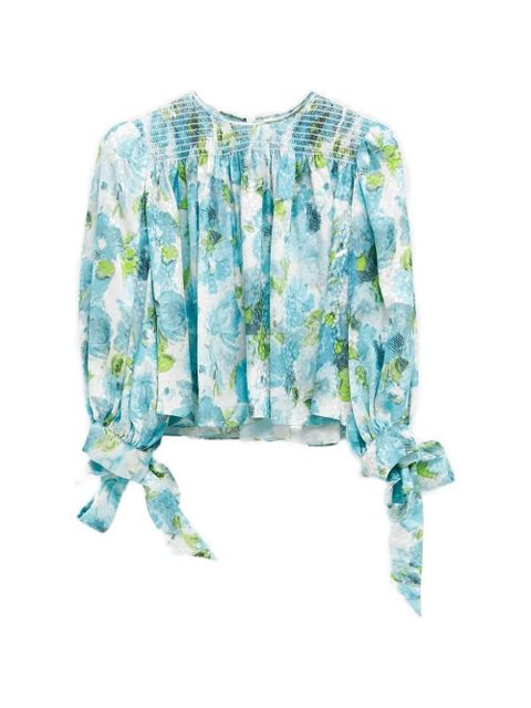 Chloé shirred floral-print top - Blue - zdjęcie produktu nr 1