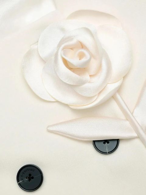 Self-Portrait floral-appliqué pleated midi dress - Neutrals