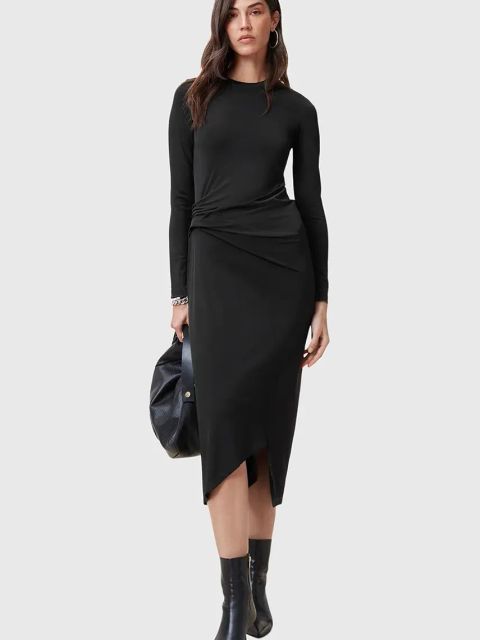 AllSaints sukienka RIVI kolor czarny midi dopasowana W007DC