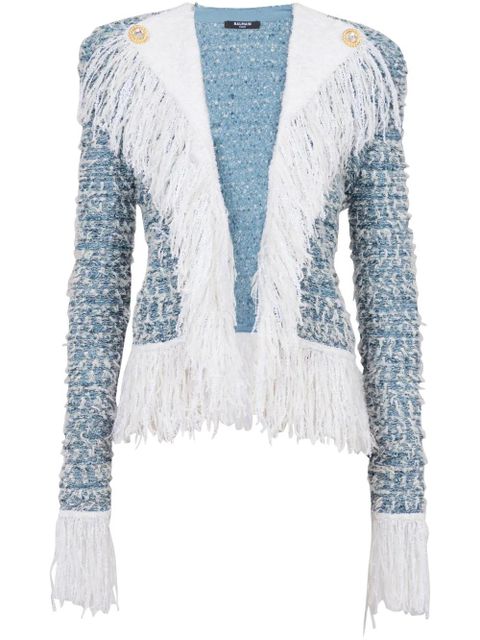 Balmain fringed denim tweed jacket - Blue - zdjęcie produktu nr 1