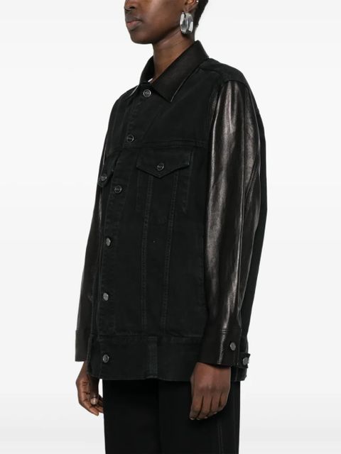 KHAITE Grizzo leather-panels denim jacket - Black