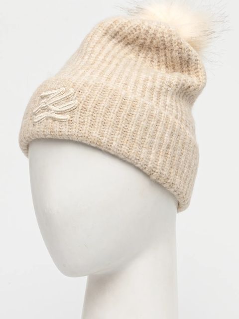 Karl Lagerfeld czapka kolor beżowy z grubej dzianiny A1W33103