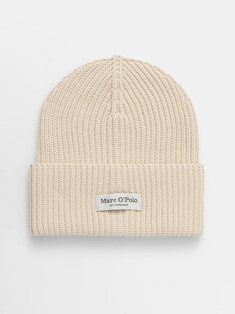 Marc O'Polo czapka bawełniana kolor beżowy z cienkiej dzianiny bawełniana M09605901141 - zdjęcie produktu nr 1