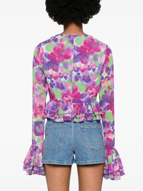 ROTATE BIRGER CHRISTENSEN floral-print cropped blouse - Purple