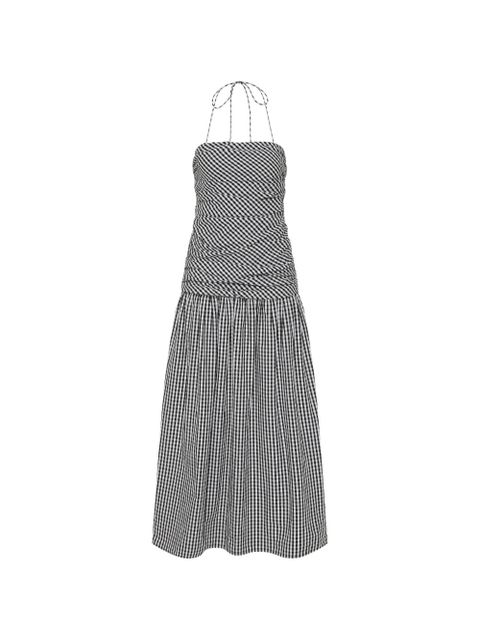 Faithfull the Brand Vento ruched gingham midi dress - Black - zdjęcie produktu nr 1