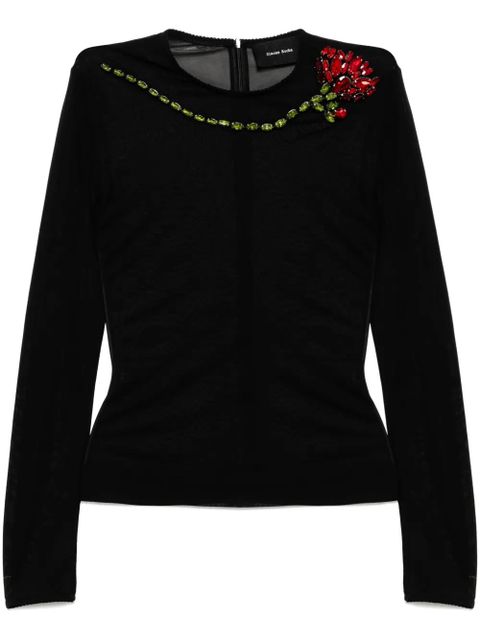 Simone Rocha carnation-embellished mesh top - Black - zdjęcie produktu nr 1