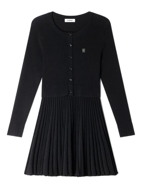 SANDRO pleated knitted mini dress - Black - zdjęcie produktu nr 1