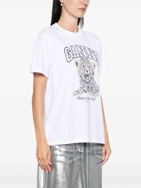 GANNI leopard jersey T-shirt - White