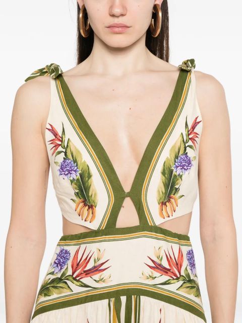 FARM Rio cut-out floral-print midi dress - Neutrals