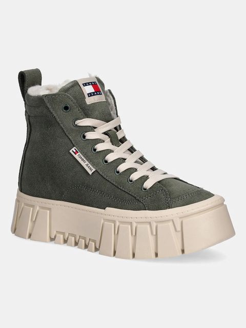 Tommy Jeans buty zamszowe TJW VULC FLATFORM SUEDE WL damskie kolor zielony na platformie lekko ocieplone EN0EN02894 - zdjęcie produktu nr 1