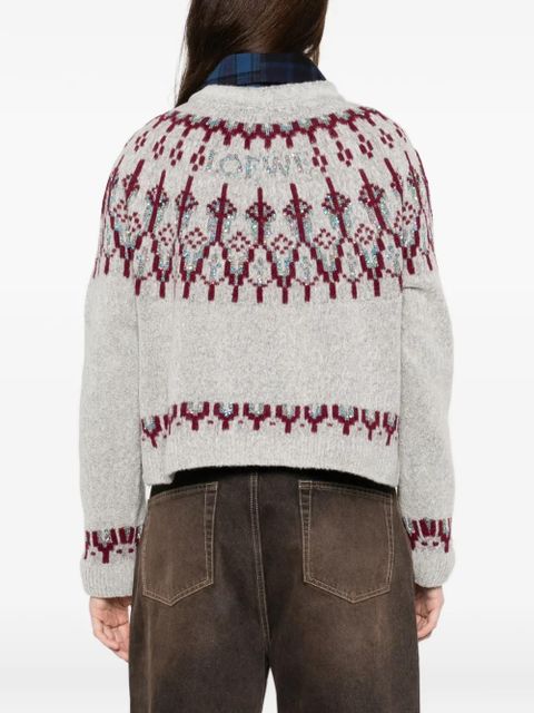 LOEWE fair isle-pattern patch-pocket cardigan - Grey