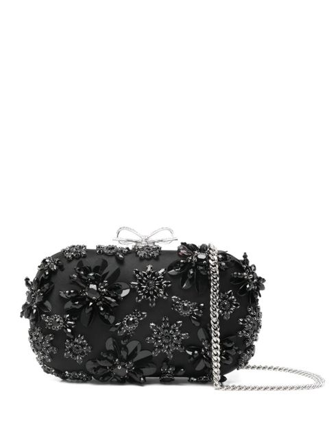 Self-Portrait floral-embellished clutch bag - Black - zdjęcie produktu nr 1