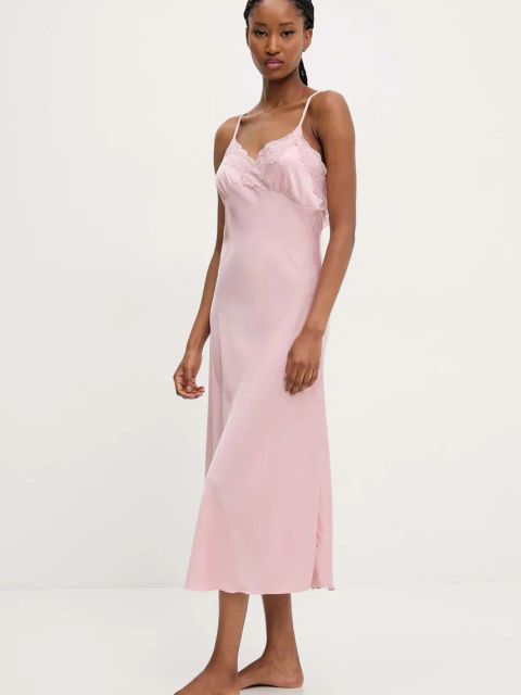 Answear.LAB koszulka nocna jedwabna damska kolor różowy satynowa