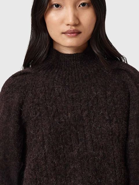 AllSaints sweter z dodatkiem alpaki damski kolor brązowy z półgolfem W090KD