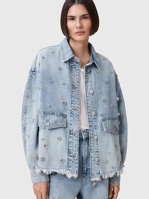 AllSaints kurtka jeansowa bawełniana HETTIE kolor niebieski przejściowa oversize W106PC