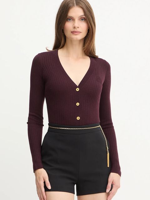 Elisabetta Franchi kardigan z dodatkiem wełny damski kolor bordowy lekki MK33S57E2 - zdjęcie produktu nr 1