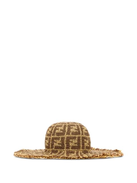 FENDI FF-pattern fringed raffia hat - Neutrals - zdjęcie produktu nr 1