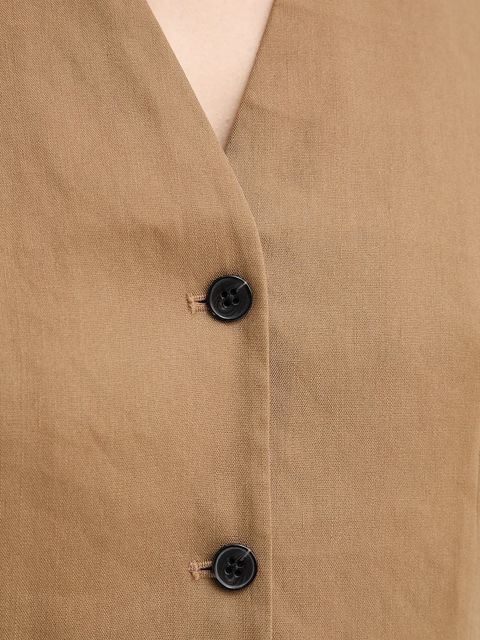 Marc O'Polo kamizelka lniana kolor brązowy jednorzędowa 504095281007