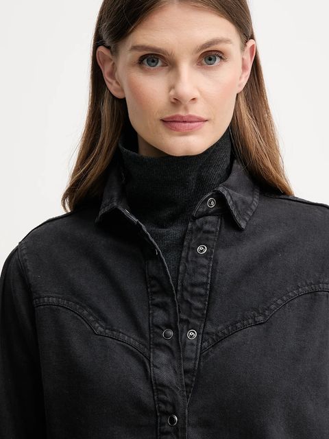 Pepe Jeans koszula damska kolor czarny regular z kołnierzykiem klasycznym PL3051236