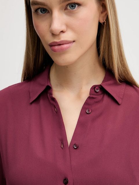 Sisley koszula damska kolor bordowy regular z kołnierzykiem klasycznym 5IDTLQ09G