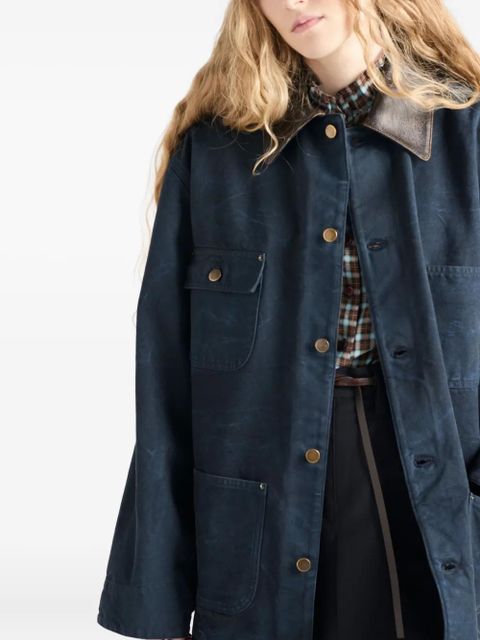 Prada leather-collar button jacket - Blue