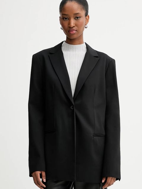 Calvin Klein marynarka kolor czarny jednorzędowa gładka LV040WL422 - zdjęcie produktu nr 1