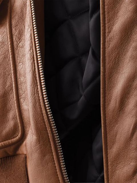 Prada shearling-collar leather jacket - Brown