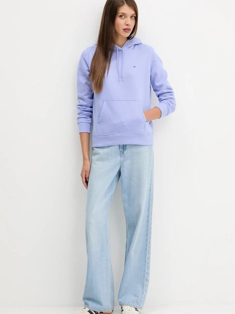 Tommy Jeans bluza damska kolor zielony z kapturem gładka DW0DW19958