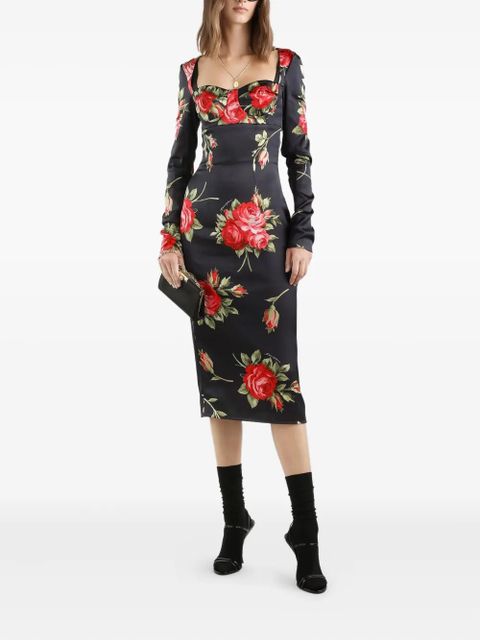 Dolce & Gabbana floral-print long-sleeve midi dress - Black - zdjęcie produktu nr 2