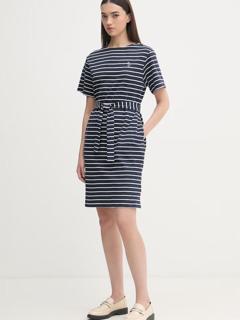 U.S. Polo Assn. sukienka bawełniana BOAT NECK BOXY SLEEVE STRIPE MIDI - zdjęcie produktu nr 1