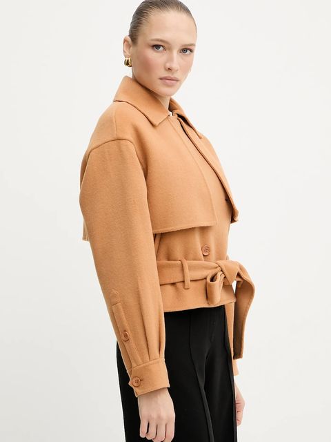 Silvian Heach płaszcz z wełną RODRIGUEZ kolor beżowy GPA25163CP