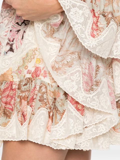 ZIMMERMANN Daylight lace-detail floral-print mini dress - Neutrals