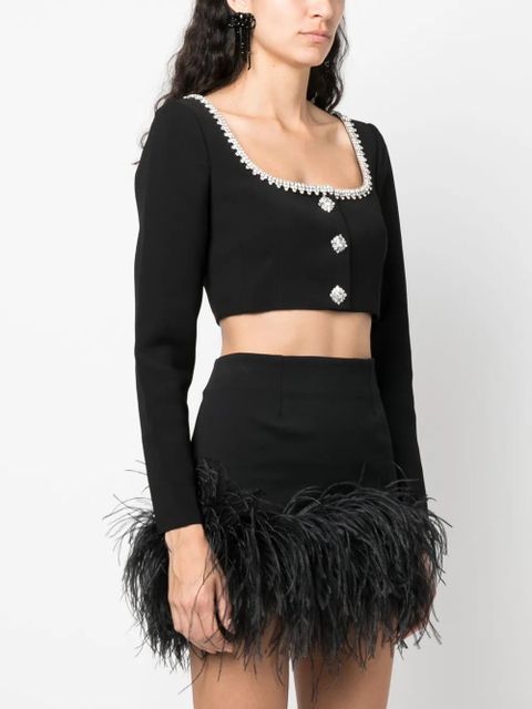Self-Portrait crystal-embellished cropped top - Black