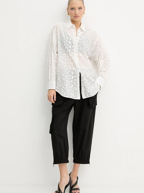 Pinko koszula z domieszką jedwabiu damska kolor biały relaxed z kołnierzykiem klasycznym 105259 A2MN