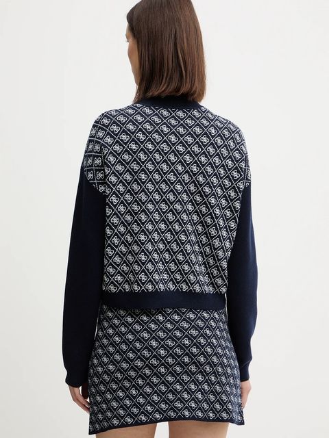 Guess sweter z domieszką wełny AUBREY damski kolor granatowy z półgolfem W5BR23 Z3JD2