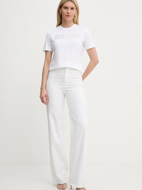 Just Cavalli t-shirt bawełniany damski kolor biały 79PAHE23 CJ110
