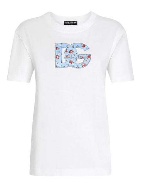Dolce & Gabbana floral-detail logo-embroidered T-shirt - White - zdjęcie produktu nr 1