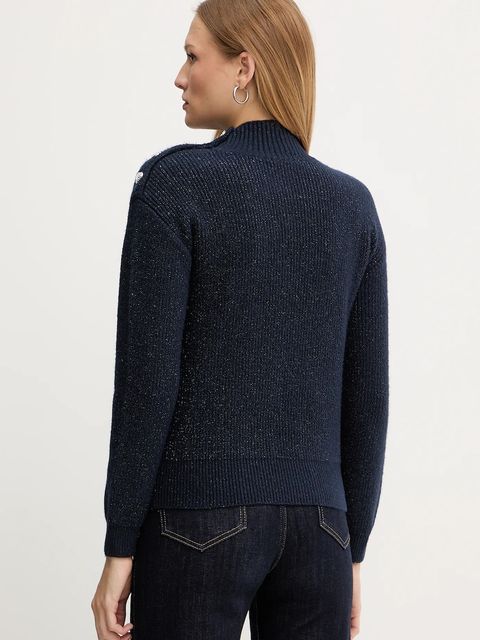Morgan sweter z domieszką wełny MSTORI damski kolor granatowy z półgolfem MSTORI