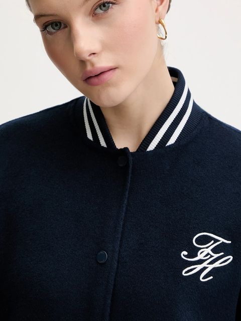 Tommy Hilfiger kurtka bomber z dodatkiem wełny kolor granatowy przejściowa oversize WW0WW47760