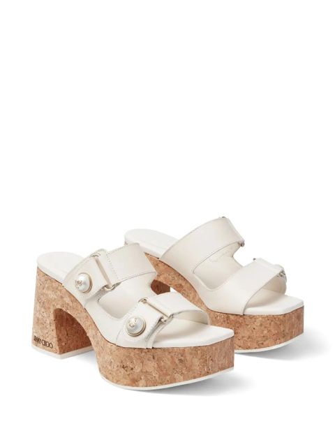 Jimmy Choo 95mm Fayence leather platform sandals - White