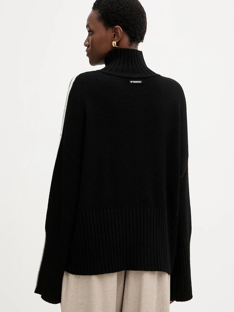 Pinko sweter wełniany damski kolor czarny lekki z golfem 105396 A2PL