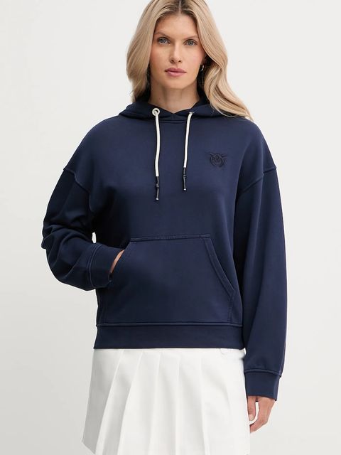 Pinko bluza bawełniana damska kolor granatowy z kapturem gładka 105507 A2RB - zdjęcie produktu nr 1