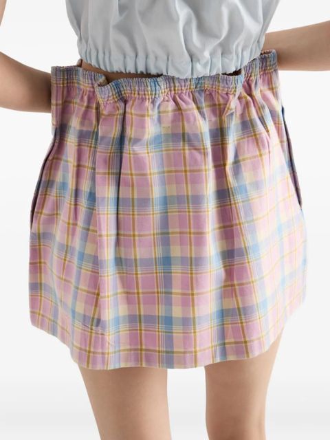 Prada checked gathered-waist mini skirt - Pink