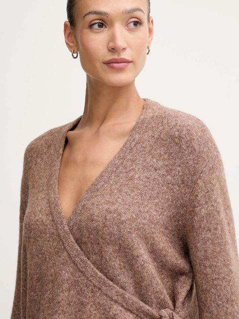 Gaudi kardigan z dodatkiem wełny damski kolor brązowy lekki 521FD53010