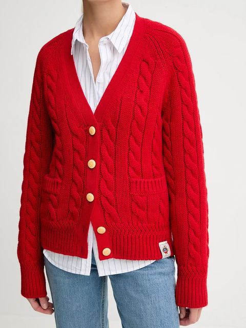 Bally kardigan wełniany damski kolor czerwony ciepły WKN0AM