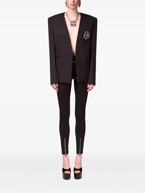 AREA crystal-brooch collarless blazer - Black - zdjęcie produktu nr 2