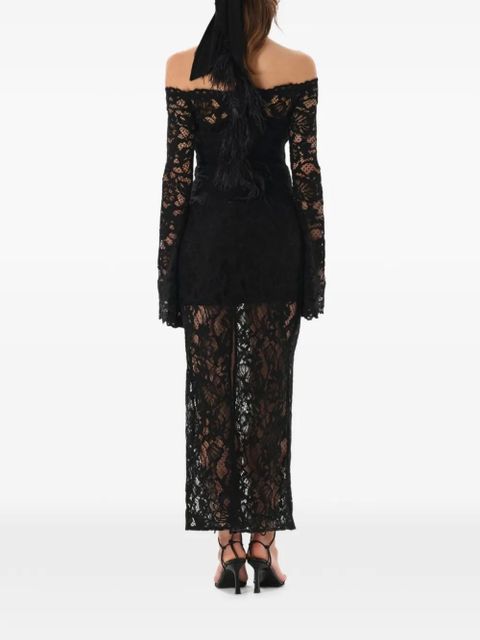 MANURÍ feather detail lace dress - Black