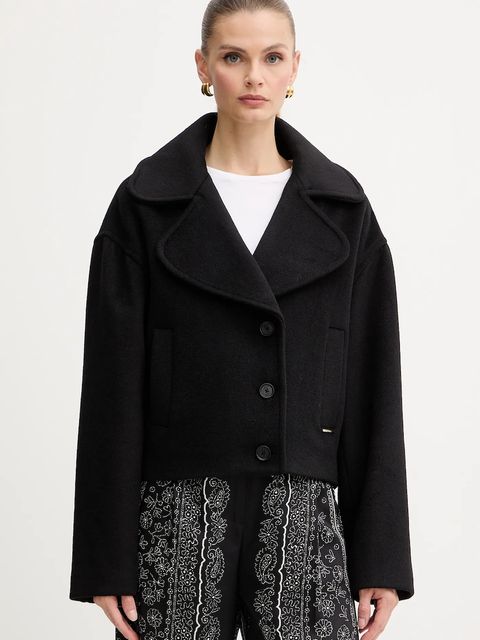 Just Cavalli płaszcz z dodatkiem wełny kolor czarny 79PAT441 CNY13 - zdjęcie produktu nr 1