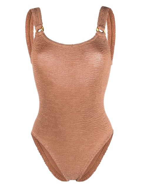 Hunza G Domino scoop-neck crinkled swimsuit - Brown - zdjęcie produktu nr 1