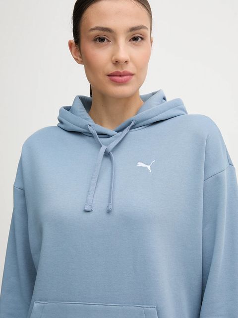 Puma bluza damska kolor niebieski z kapturem z aplikacją 684976